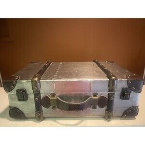 Vintage Style Aluminum Fiberboard Storage Case Suitcase Decor Toy Chest 15x9x5”
